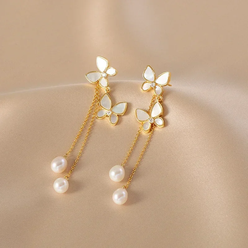 Корейские модные висячие серьги с жемчугом и бабочкой для женщин роскошные