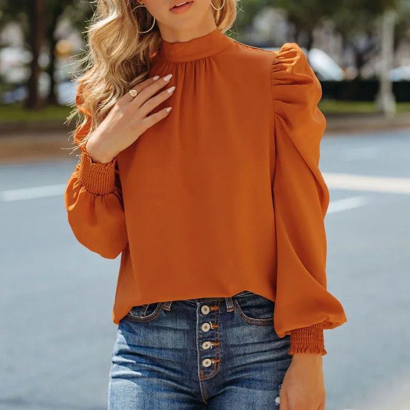 

New Fashion Puff Sleeve Women Blouse And Tops Casual Elegant Chiffon Women's Shirts Office Loose Female Clothing Blusas 22555