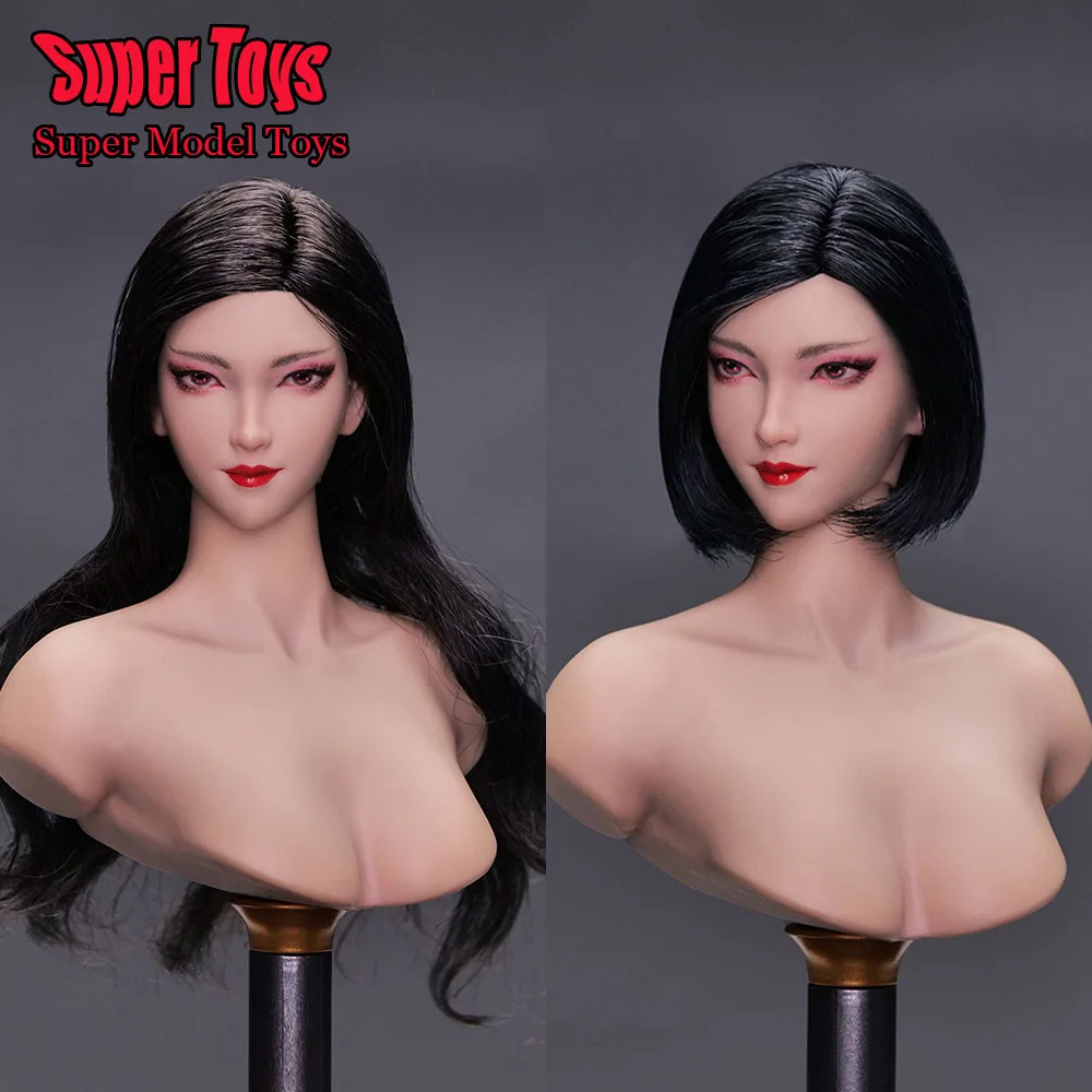 

YMTOYS YMT095 1/6 Asian Female Soldier Han Head Sculpture Black Long Hair Cool Girl Head Carving Fit 12inch Action Figure Doll