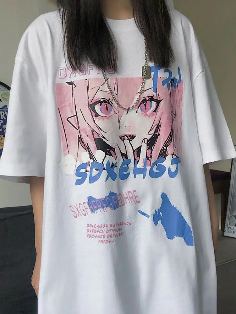 Deeptown Women T-shirts Summer Kawaii Anime Print Short Sleeve Female T-shirt Oversized Gothic Streetwear Tees Harajuku y2k Tops