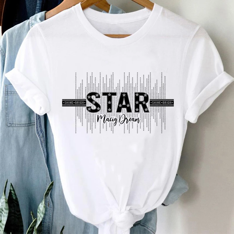 

Tee Women Top Leopard Love Star Cute Clothes Lady Casual Short Sleeve Fashion Summer Tshirt Regular Female Graphic T-Shirt