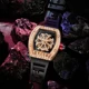 Luxury Tonneau Shape Men's Quartz Watch Hollow Back Shell Inlaid Rhinestone Dial Design PU Strap Man Hip Hop Wristwatch Gift New Other Image