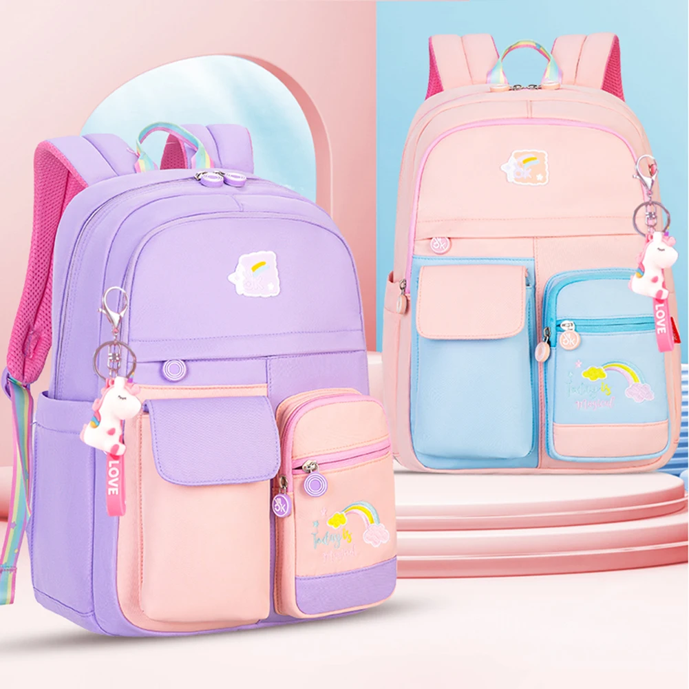 

Student Children Bookbag Cute Kids Backpacks Large Capacity Hit Color Backpack Nylon Casual Packaging Contrast Color Knapsack