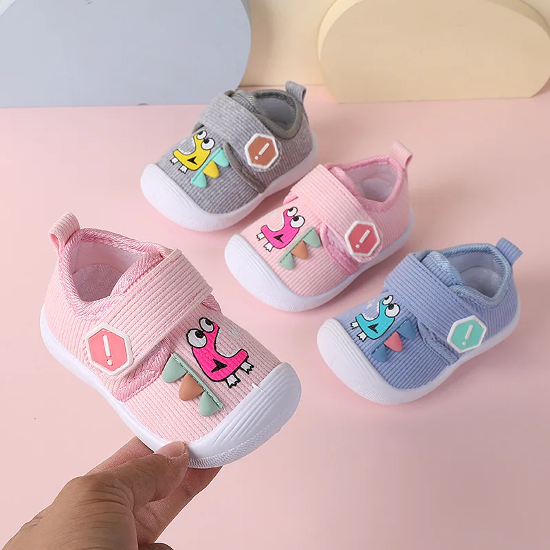 0-36 Months Infant Toddler Shoes Walking with Sound Light Baby Girl Pink Cute Shoes Newborn Boy Soft Sneakers Cartoon Print