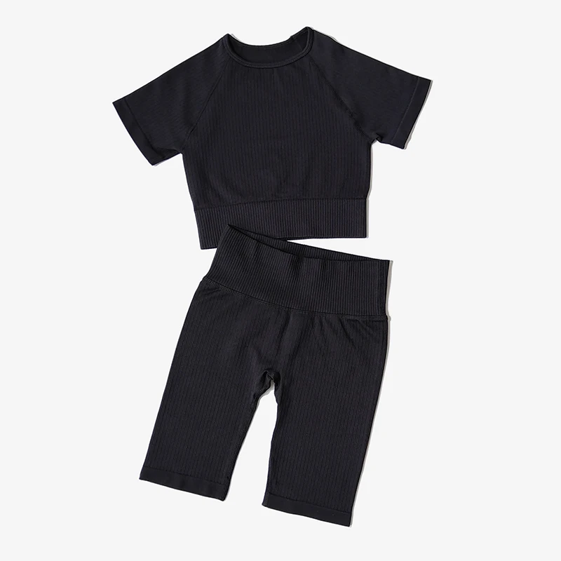 WAREBALL Seamless Yoga Set Women 2pcs Crop Top T-shirt High Waist Shorts Gym Clothes Sport Suit Workout Outfit Sport Wear