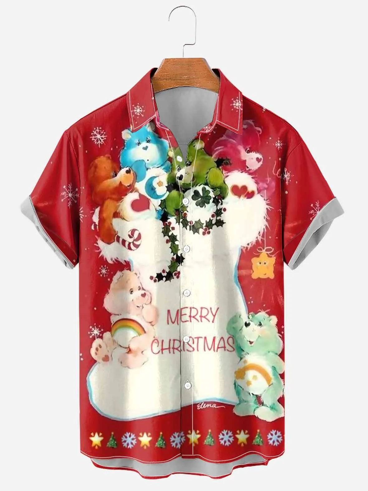 

DUTRIEUX Men's LGBT Christmas Santa Hanging With My Gnomies Print Casual Breathable Short Sleeve Hawaiian Shirt