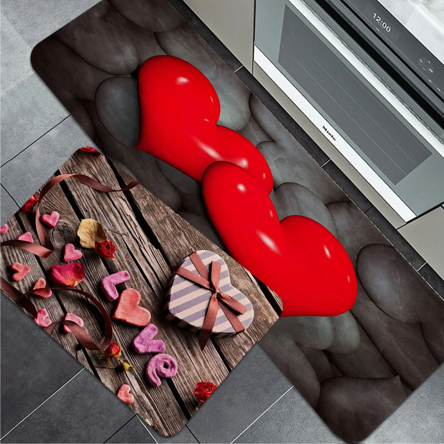 

Love Heart Kitchen Mat Retro Multiple Choice Living Room Kitchen Rug Non-Slip Household Carpets