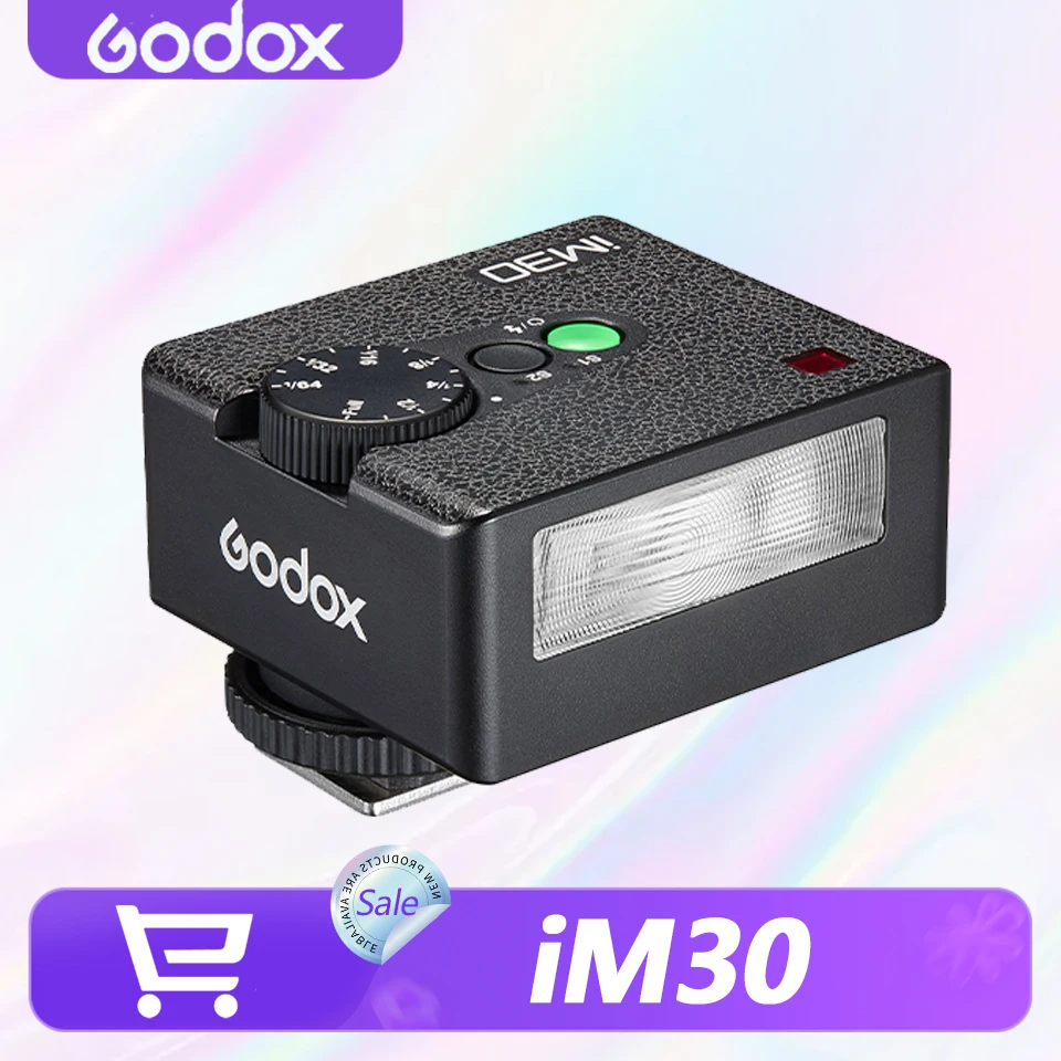 Фото Вспышка Godox iM30 Mini Flash Speedlite GN15, 7 уровней мощности, 78 г, карманная, ручная, для крепления на камеру, с оптическим триггером S1/S2 №1