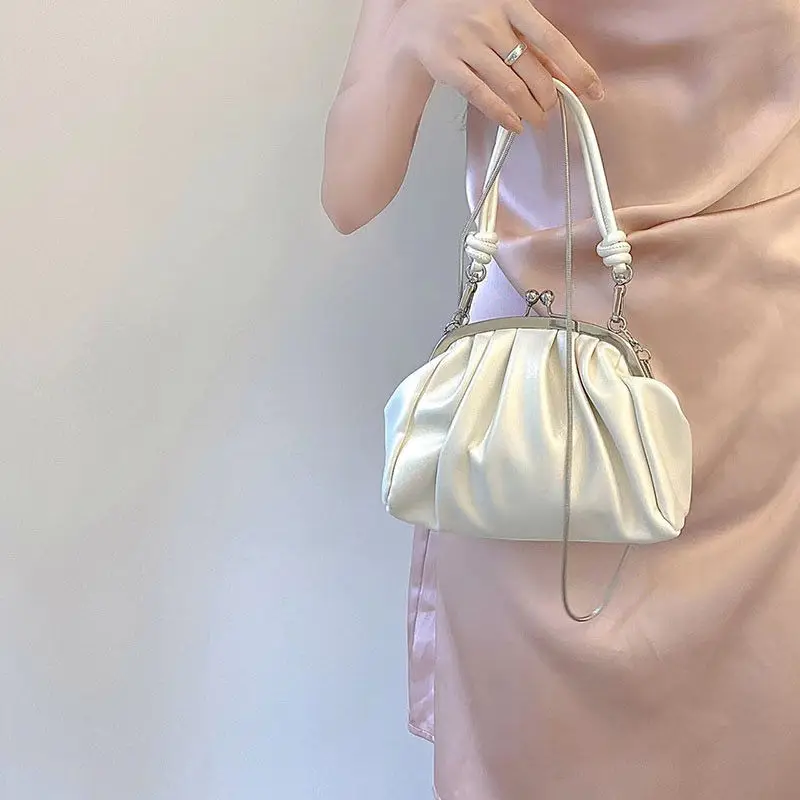 Ladies Hand Bags 2023 Luxury Women Bag Niche Design PU Leather Fashion Pearlescent Solid Color Sweet Mini Shoulder Bag