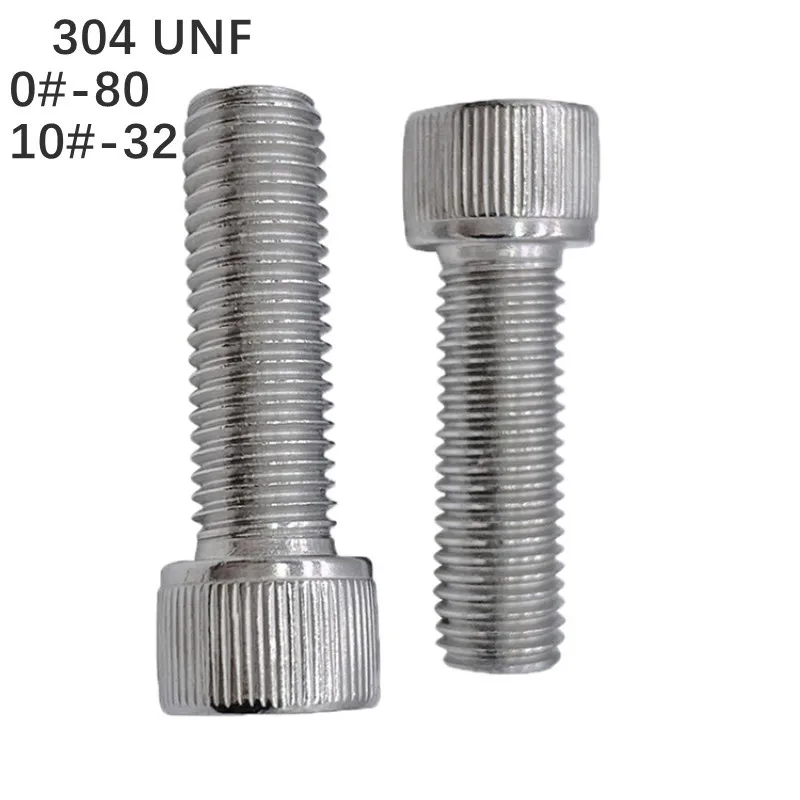 50 PCS 0#-80 10#-32 UNF Stainless Steel 304 American Fine Tooth Cylindrical Head Hexagon Socket Screw Machine Screw