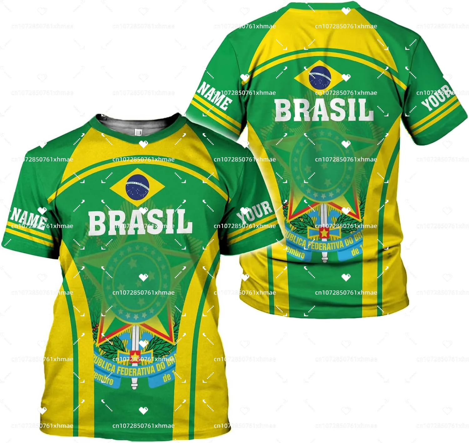 

Free Custom Name Brazil Flag Badge T-shirt Men's Womens Casual Round Neck Oversized Short Sleeves Fashion Harajuku Street Tops