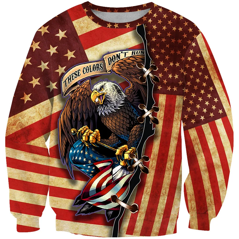 

New Autumn Winter Round Collar Hoodless Eagle Banner 3D Print Sweatshirt Women Men Fleece Casual Pullover Hoodie