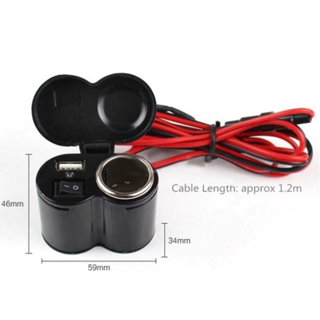 

12V 24V Motorbike Cigarette Lighter Socket USB Port Phone Charger Handlebar Mount Waterproof Cap