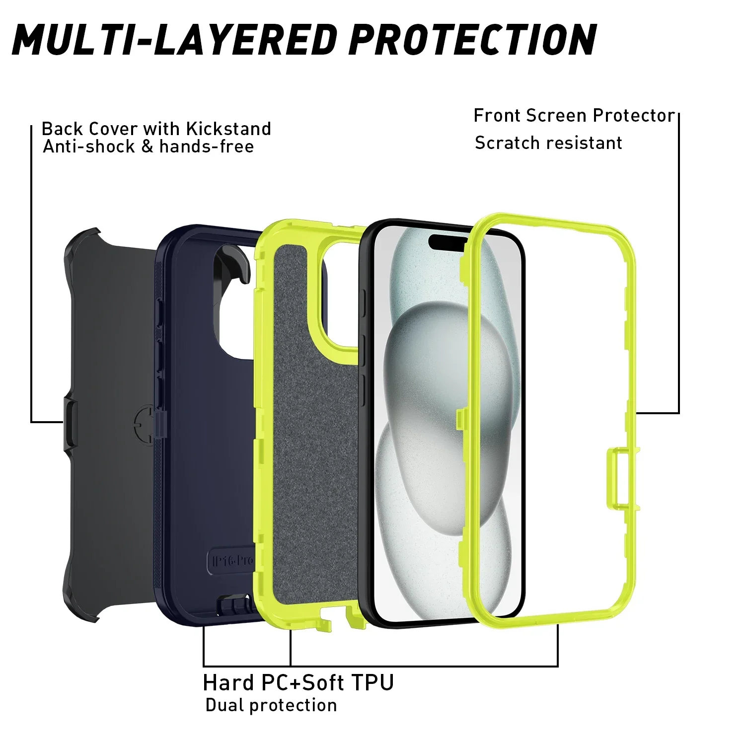Фото Противоударный чехол для телефона Defender для Iphone 15 14 11 12 13 16 Pro Max XSMAX 7 8 SE2 16E, жесткая задняя крышка с зажимом №4