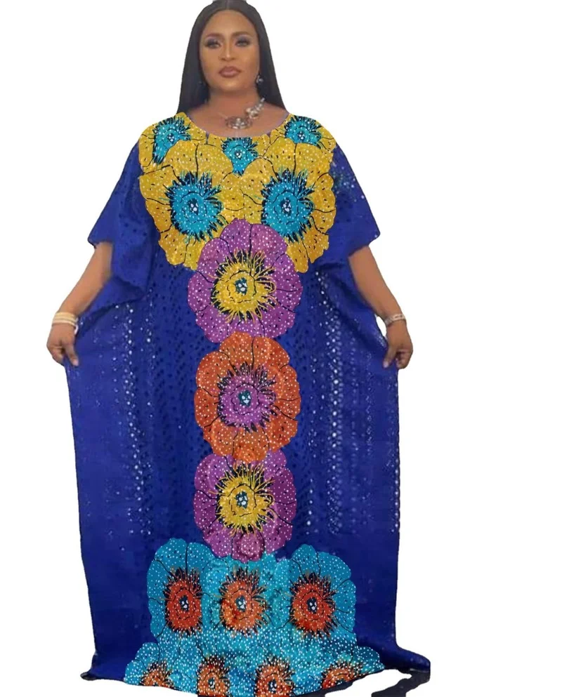 

Dashiki African Dresses for Women Summer Elegent African Women Short Sleeve Lace Polyester Plus Size Long Dress African Robes