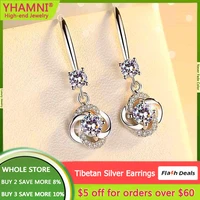 hot sale real 925 silver color hollow clover ear studs shining zircon crystal earrings for women girl gift jewelry free ship
