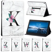 flip tablet case for lenovo tab m7m8e10m10 10 1smart tab m10 fhd plus anti fall marble letter leather stand cover case