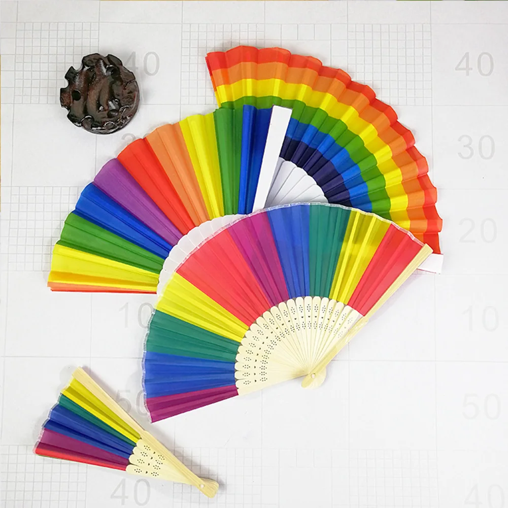 

23cm Rainbow Fan Manual Folding Fan Bamboo Fan Rainbow Handheld Folding Fan Dance Performance Home Decoration Fan