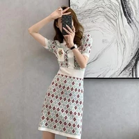 womens clothing knitted mini dress korean fashion slim fit short sleeve office women free shipping printing grace party dress