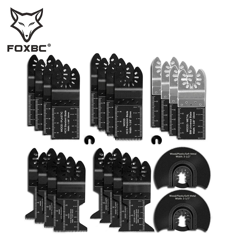 FOXBC 24PCS Universal Wood Metal Oscillating Multitool Quick Release Saw Blades Fit Porter Cable Black & Decker Rockwell Ridgid