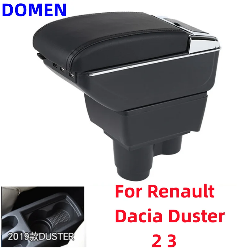 

For Renault Dacia Duster 2 3 Armrest Box 2018 2019 2020 2021 Central Console Storage Car Accessories Ashtray PU Cup Holder USB