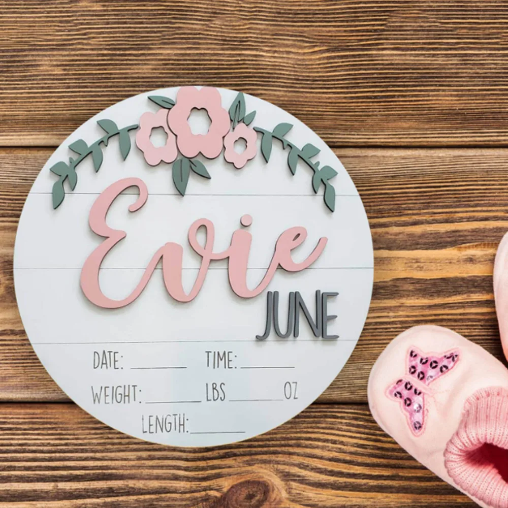 

Creative Design Baby Birth Name Announcement Sign Wooden Infant Arrival Plaque for Photo Props and Hospital Pictures