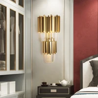 new modern led wall light creative design indoor wall lamps for bedroom bedside corridor gold polished steel crystal wall sconce