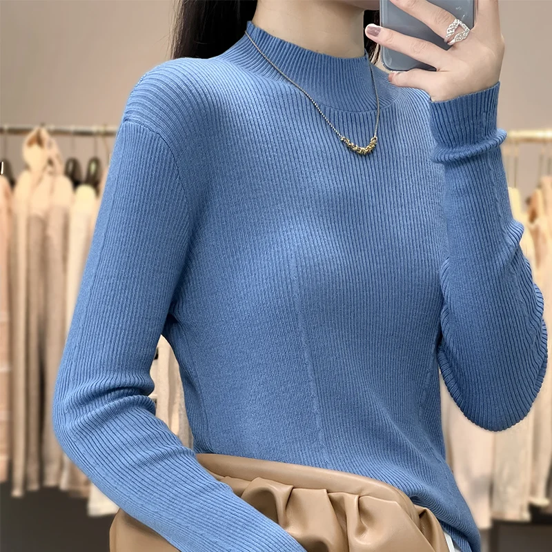

Cashmere pullover Autumn/Winter new casual solid color knitted Pull wool high neck sweater Dressing Lady Tops Basic Underwear