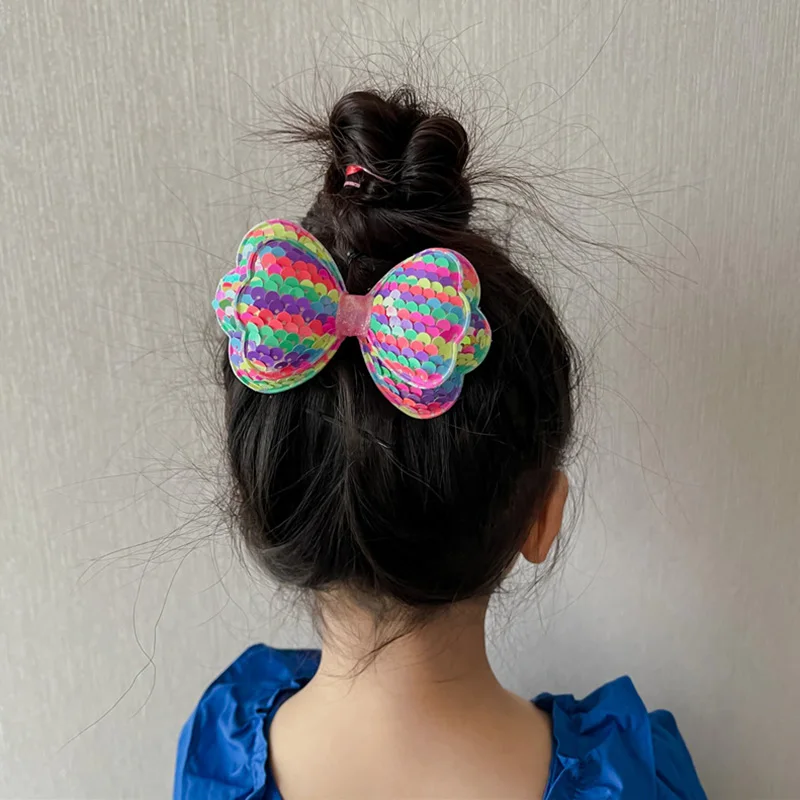 

Girls Hairpins Shiny Sequins Big Bowknot Hair Pins Barrettes Baby Child Clips Accessories Lovely Bling Colorful