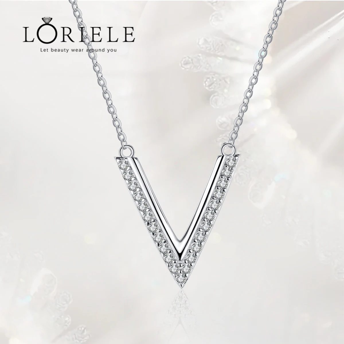 

LORIELE Created Diamond V Letter Pendant Necklace For Women Men Sterling Silver Moissanite Necklace Birthday Anniversary Gift