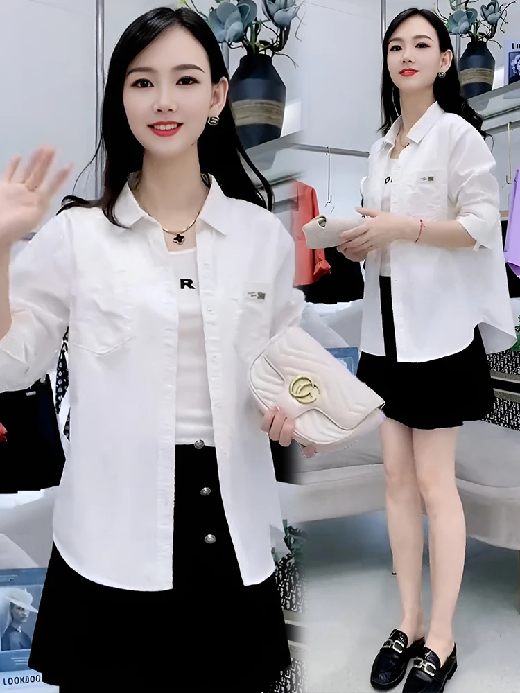 Осень 2024 новые простые и стильные рубашки женская одежда свободная маленькая