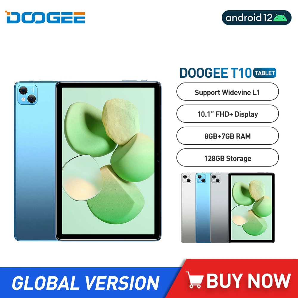 DOOGEE T10 Androrid 12 Tablet 10.1'' Display Dual 4G MobilePhone 8GB 128GB 8300mAh Cellphone Widevine L1 TÜV Rheinland Certified