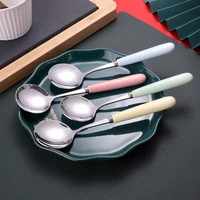 4pcs colorful tableware ceramic cutlery set stainless steel dinner spoon dessert salad tablespoon mirror polish dinner set 7 3in