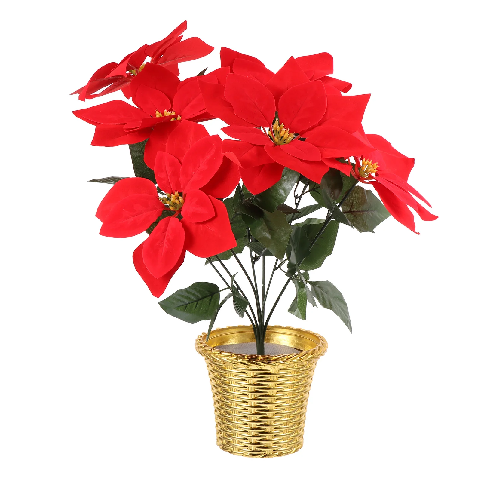 

Poinsettia Artificial Christmas Flower Potted Flowers Faux Red Fake Bouquet Ornament Poinsettias Simulation Silk Floral Party