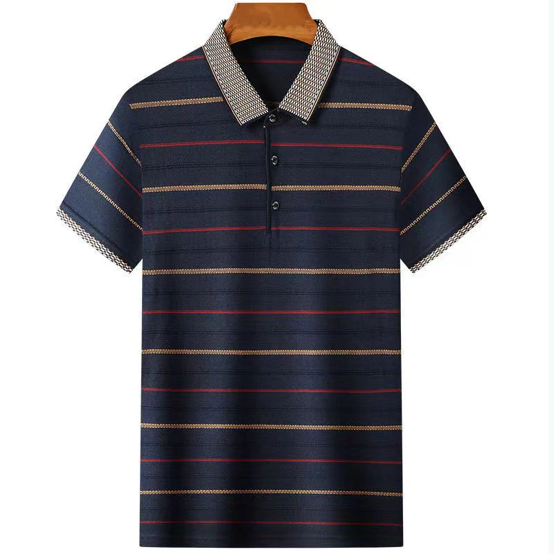 

Men's Clothing 2023 Summer Breathable Comfortable Polo Shirt Striped Button Pocket Short Sleeve T-shirts Male Casual Loose Tops