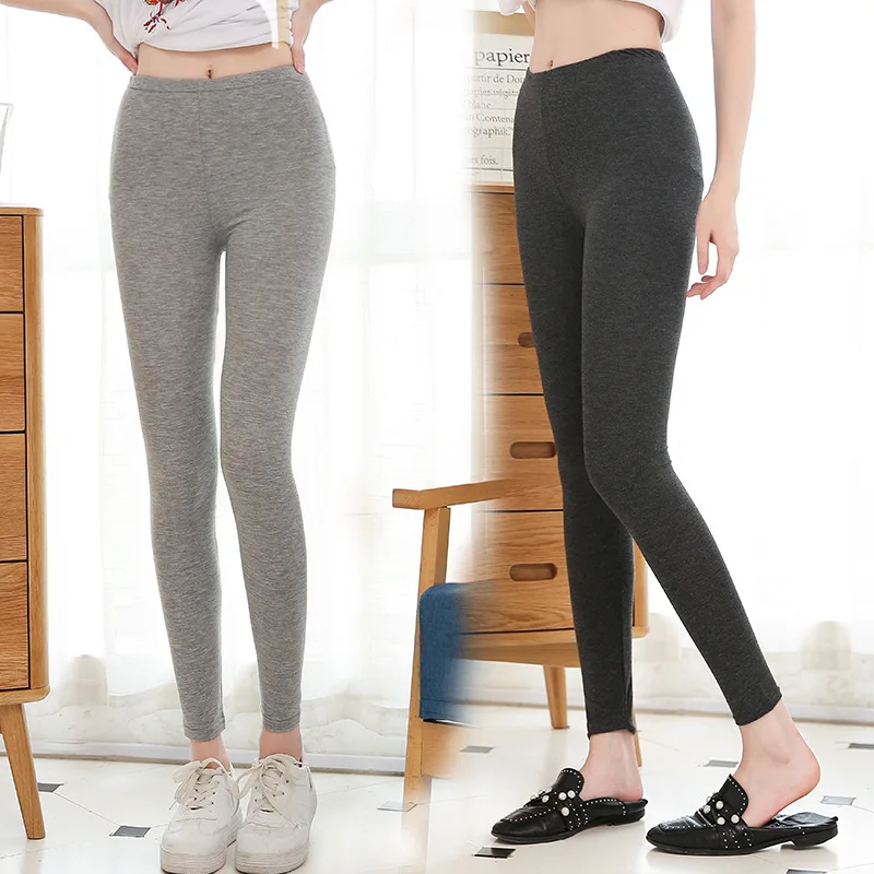 Women Cotton Leggings Show Thin Solid 