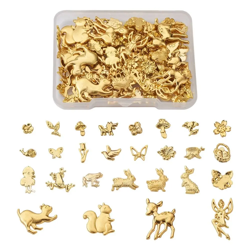 

1 Box Alloy Cabochons Golden Animals Plants Mixed Shapes For UV Resin Epoxy Resin Pressed Flower Crafts DIY Making Jewelry