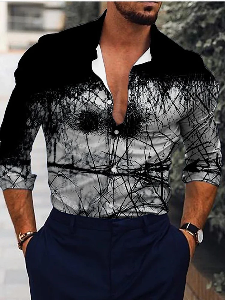 Fashion Luxury Men Shirts Single Breasted Shirt Casual Triangular Rhombus Print Long Sleeve Tops Men's Clothing Hawaii Cardigan