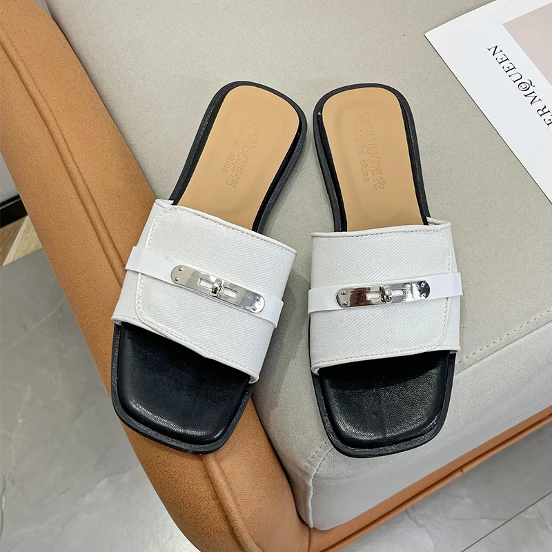 

Шлепанцы женские с открытым носком, Повседневная пляжная обувь на плоской подошве, Классические сандалии, сланцы, лето 2023