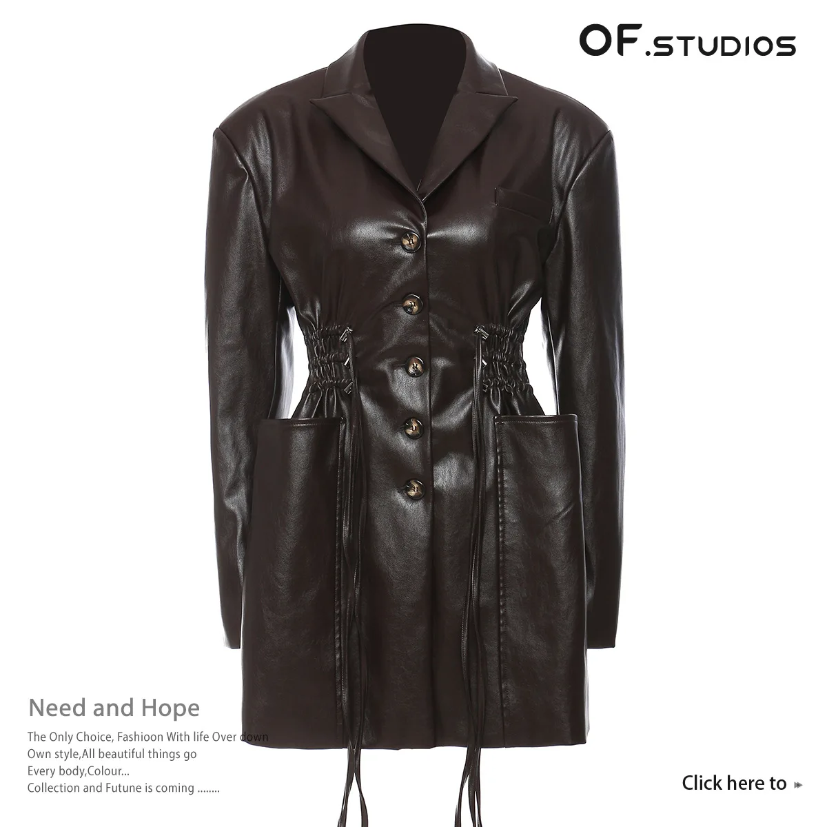 

22 autumn and winter oversized pockets domineering waist rope long leather coat coat