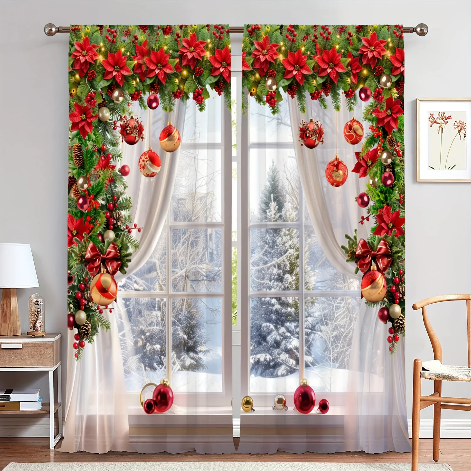 Набор из 2 предметов рождественские и зеленые шторы с цифровым принтом