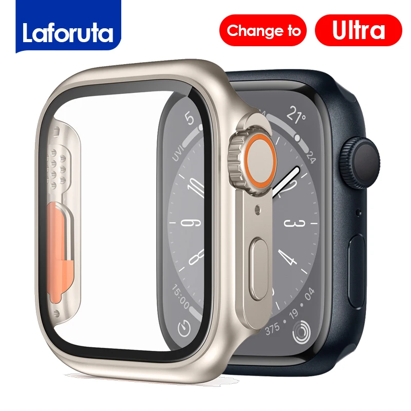for Apple Watch Series 7/8 45mm Hard Case with Tempered Glass Screen Protector PC Cover Bumper Full Coverage for iWatch 7/8 45mm