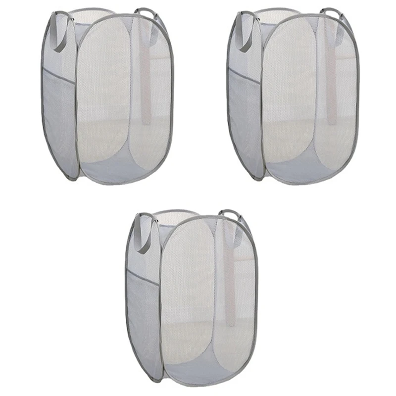 

3 Pack Strong Mesh Up Laundry Hamper For Laundry With Side Pocket Reinforced Handles