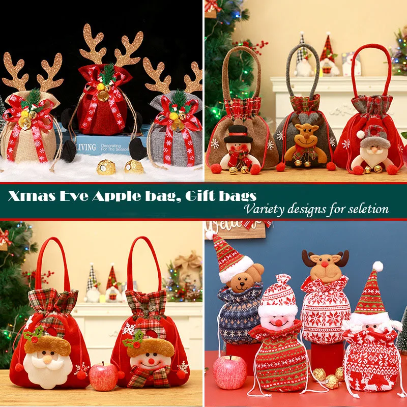 

10pcs Christmas Eve apple bag with handle or Drawstring gift bags Xmas school company family friends store must event supplies