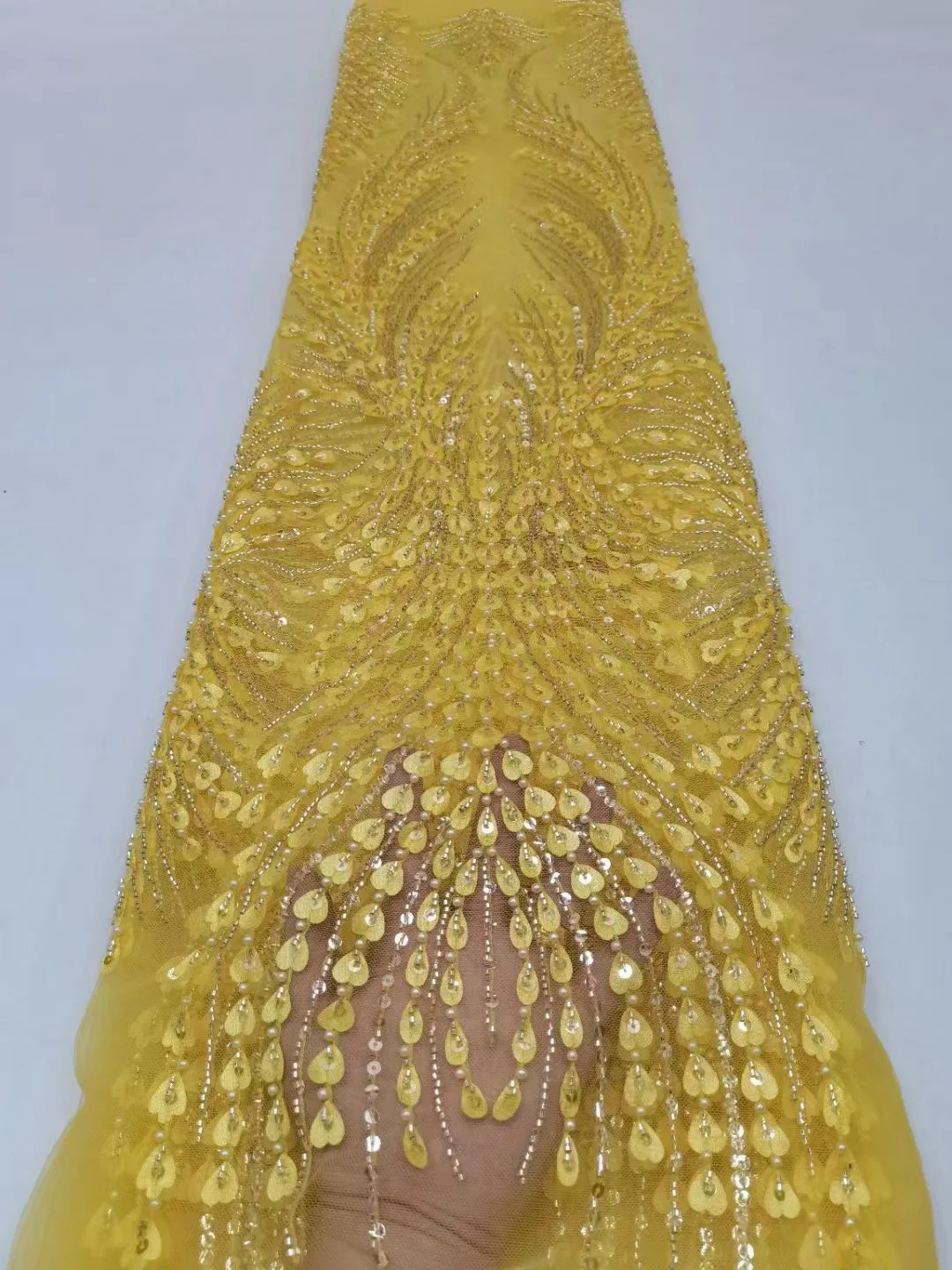 

African 3D Lace Fabric 5 Yards 2023 High Quality With Beads Embroidered French Nigerian Sequins Lace Fabric For Wedding