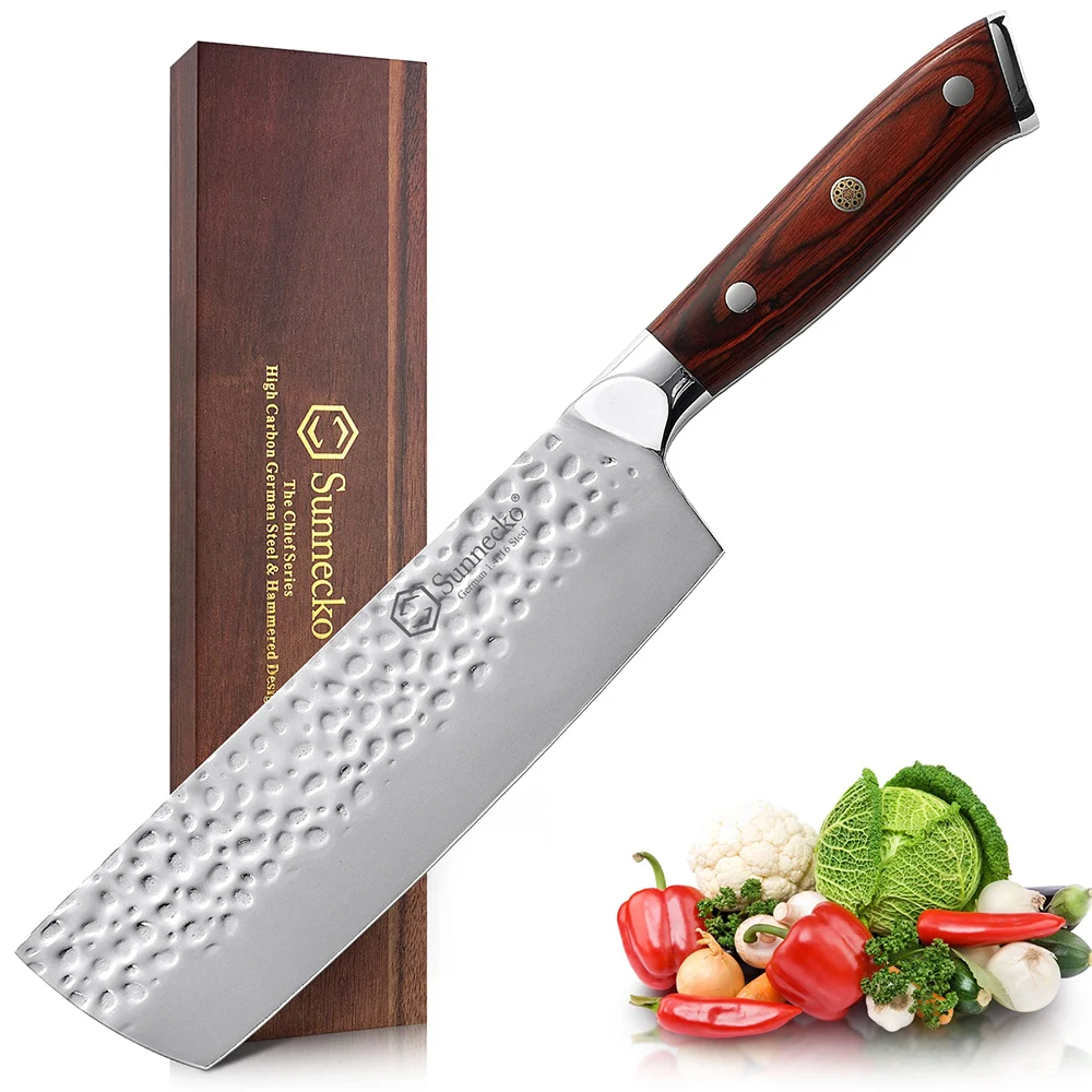 

Sunnecko Nakiri Cleaver Knife 7 Inch Chef's Knife Ultra Sharp Stainless Steel Blade Cutter Utility Meat Vegetable Fruit Slicer