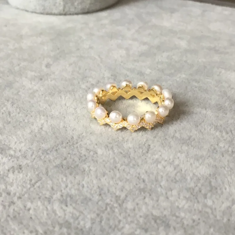 SLJELY Luxury S925 Sterling Silver Up and Down Zigzag Finger Ring with Pearls Cubic Zirconia Stones Women Fashion Party Jewelry | Украшения