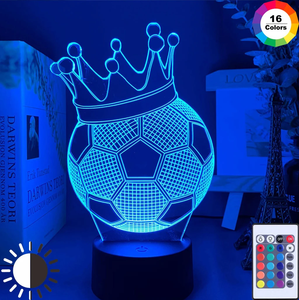 

3d Illusion Kids Night Light Football Crown 7 Colors Changing Nightlight for Child Bedroom Atmosphere Soccer Room Desk Lamp Gift