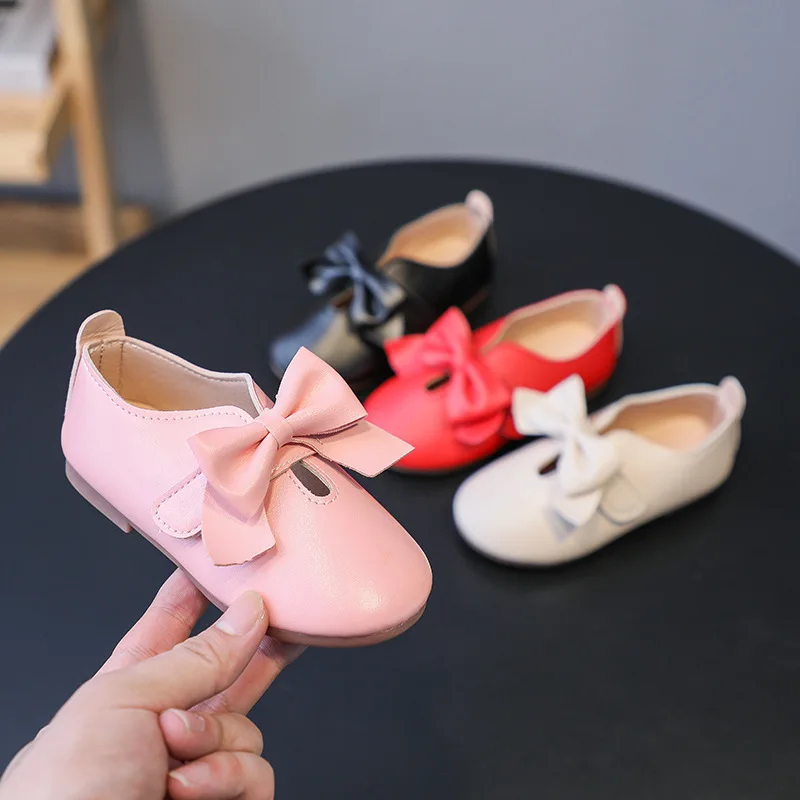 

Spring Autumn New Baby Solid Color Single Girls' Leather Soft Sole Bow Fashion Dance Princess Shoes