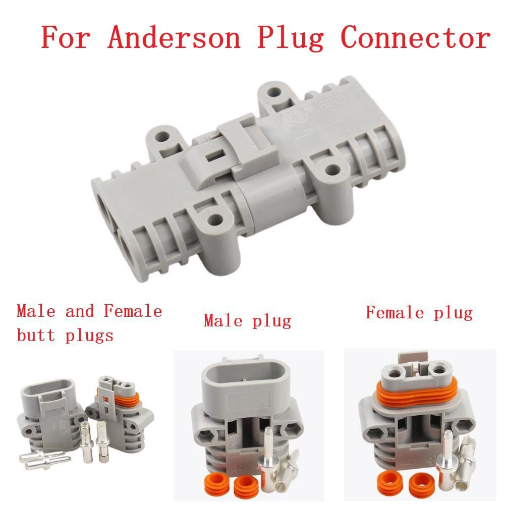 Pair Of FOR Anderson 50 Amp 600V 6 AWG Grey Forklift Cable Power Connectors Wire Connector Solar Panel Terminales Conector